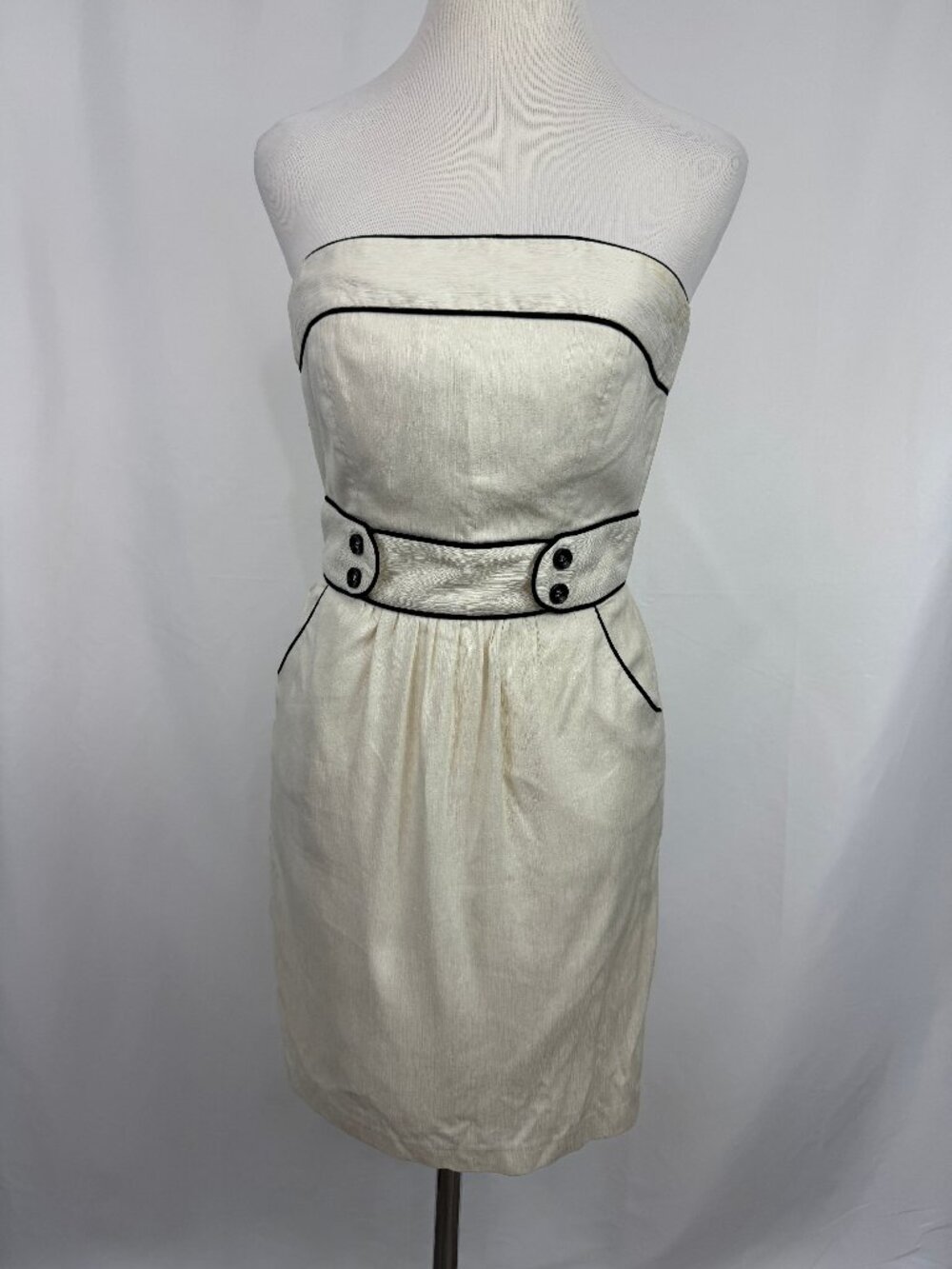 Milly Cream Strapless Silk Dress Size 0 XXS with Faux Belt